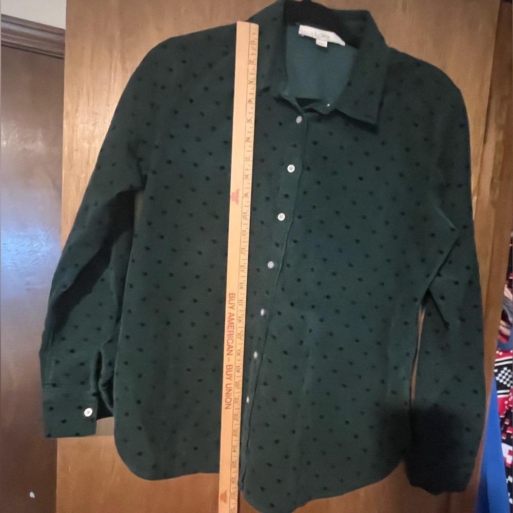 Ann Taylor Loft Velvet Dot Corduroy Everyday Shirt Emerald Green Sz S Button Up - Picture 7 of 8